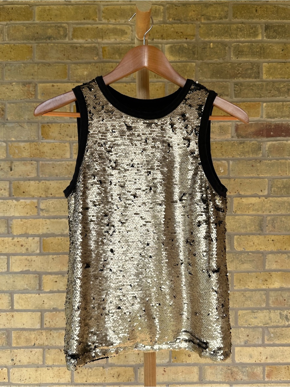 GAP Gold & Black Reversible Sequin Tank with Black Trim